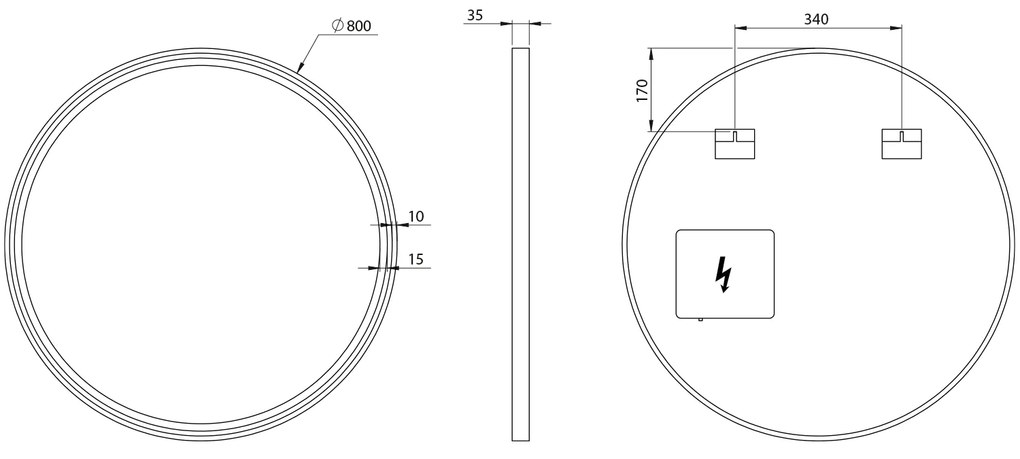 Sapho Sapho, KADRIS guľaté zrkadlo s LED osvetlením, ø 80cm, čierna matná, KD080