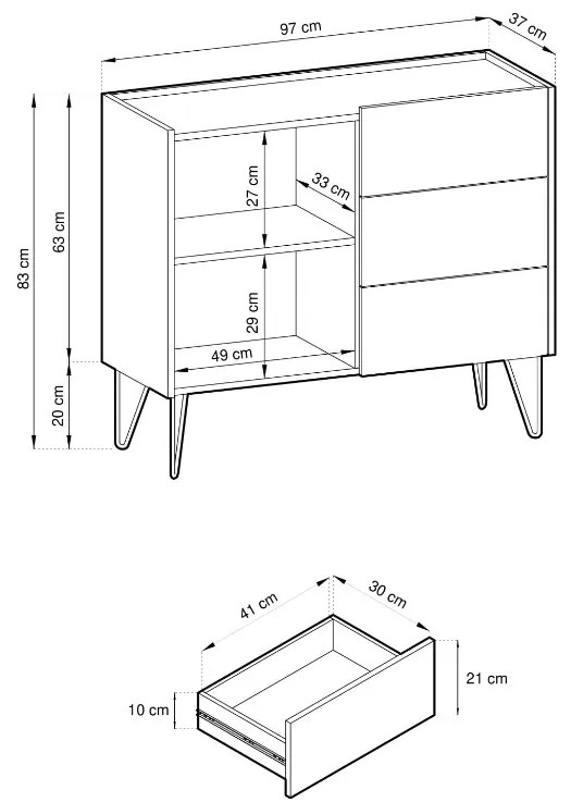 KOMODA EDEN ČIERNOŠEDÁ + MRAMOR 97 cm