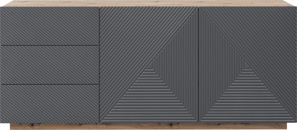 Dvojdverová komoda Asha 167 cm so zásuvkami - dub artisan / matný rivier stone