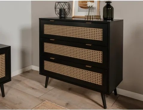 Zásuvková komoda Vienna, čierna/výplet%