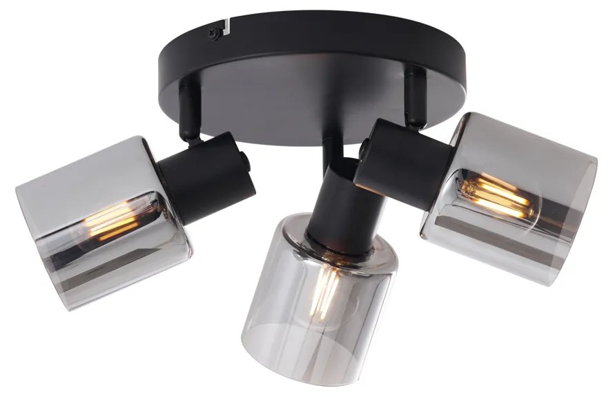 Moderné stropné svietidlo čierne s dymovým sklom okrúhle s 3 svetlami - Cilin