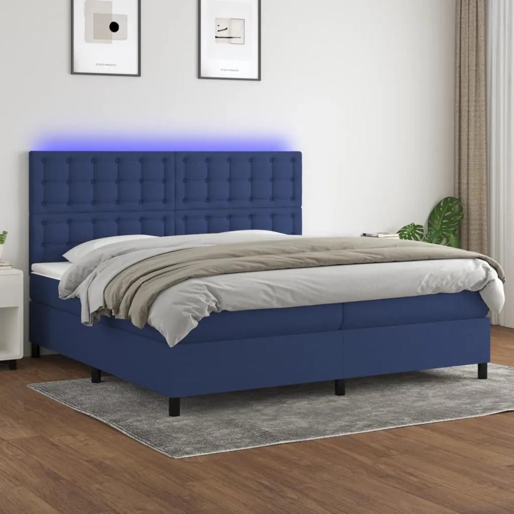 Posteľ boxsping s matracom a LED modrá 200x200 cm látka 3135227