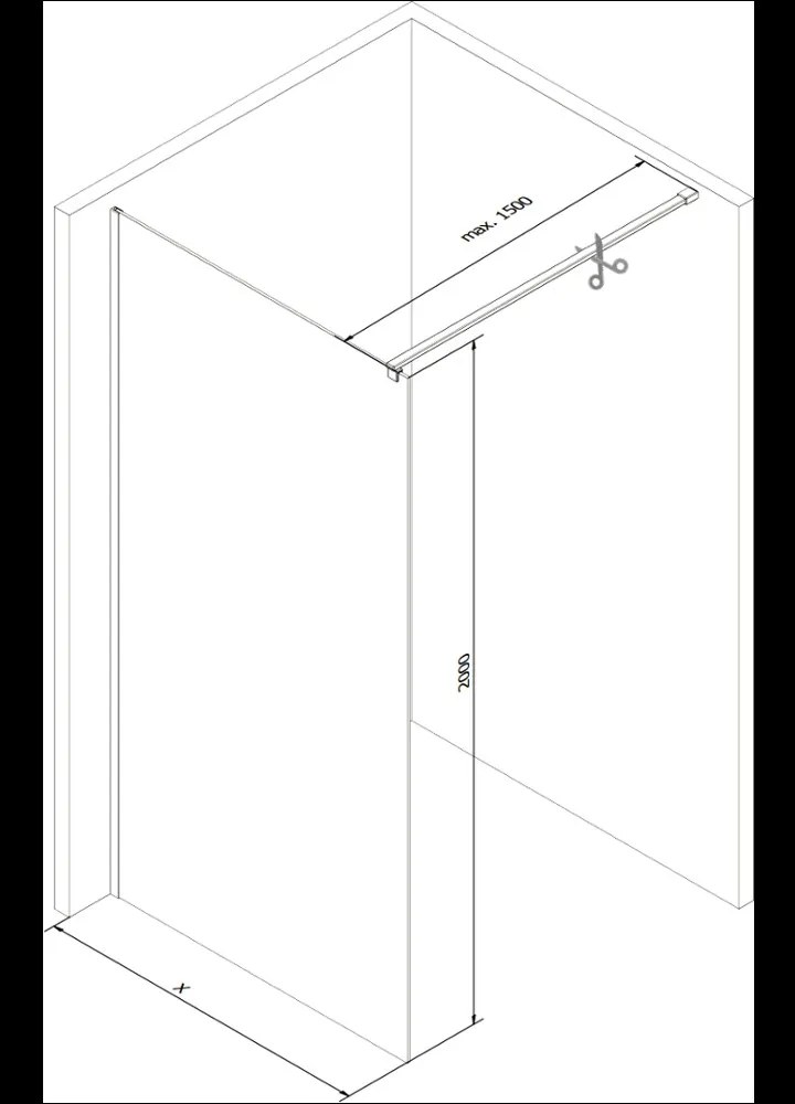 Mexen Kioto sprchová zástena 50x200 cm 8 mm, chrómový profil, sklo čierny rám, 800-050-101-01-70