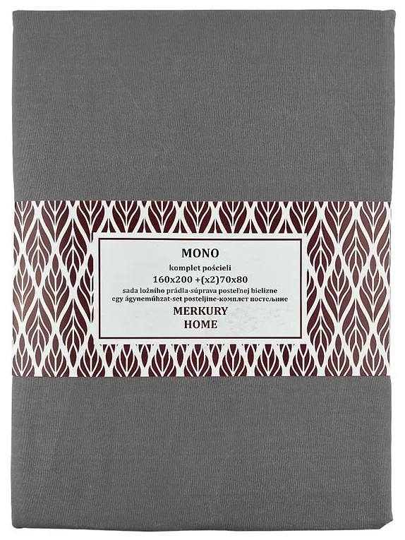 Obliečky Mono bavlna tmavošedá 160x200 + (2) 70x80 Merkury Home