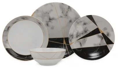 24-dielna jedálenská súprava, čierna/biela/zlatá, porcelán