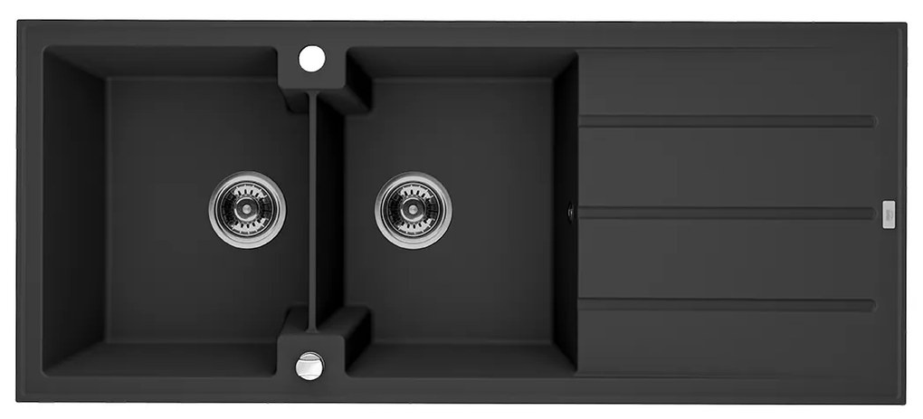 Laveo Canaria, 2-komorový granitový drez 1160x500x207 mm, čierna, LAV-SPC_B21T