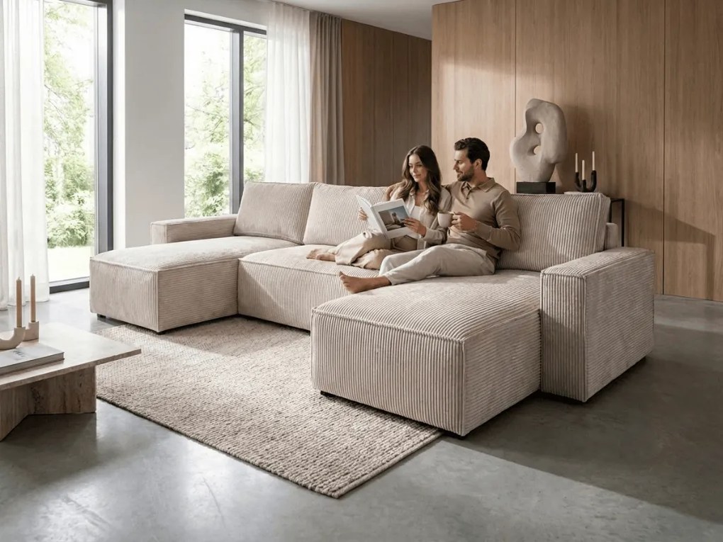 AKCIA Svetlobéžová sedacia súprava do U SMART COSARO 295x140 cm II. akosť