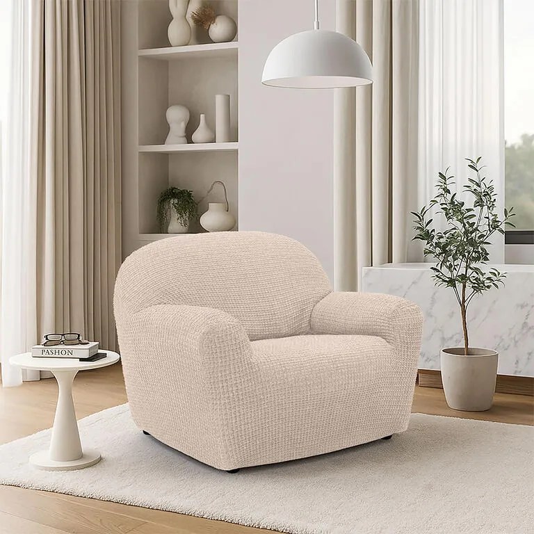 Super strečové poťahy RUBINIA smotanová kreslo (š. 70 - 110 cm)