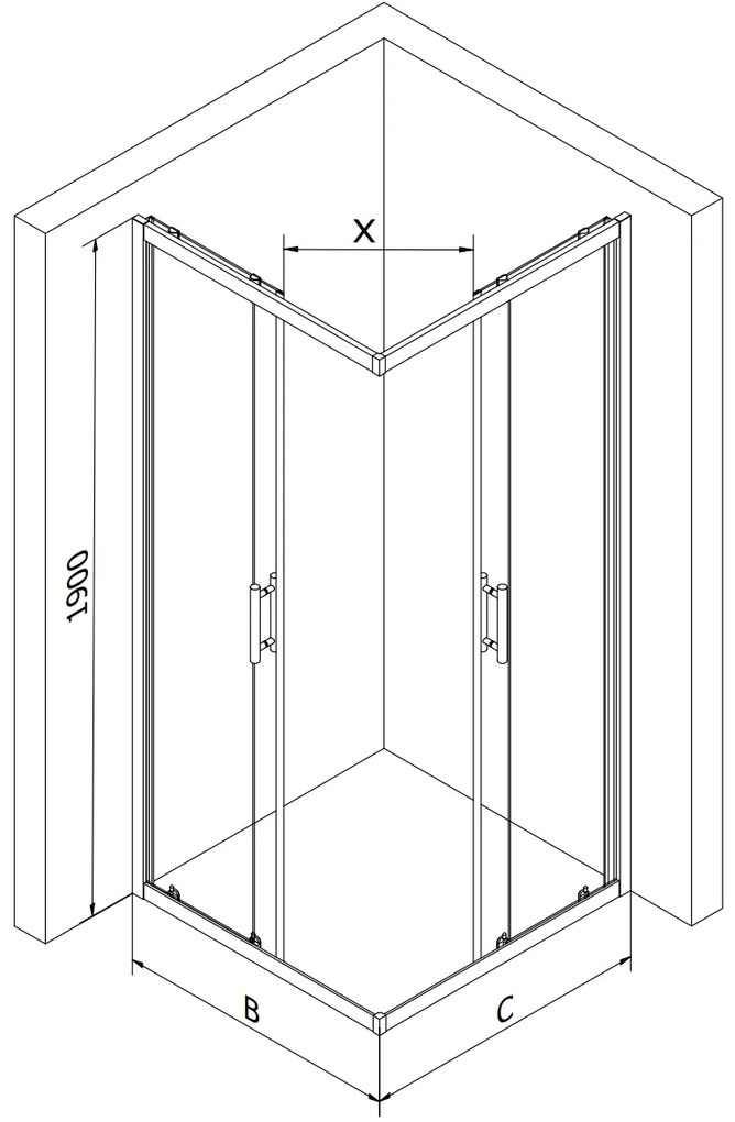 Mexen Rio, štvorcový sprchovací kút s posuvnými dverami 80 x 80 cm, 5mm šedé sklo, chrómový profil + biela vysoká vanička, 860-080-080-01-40-4510