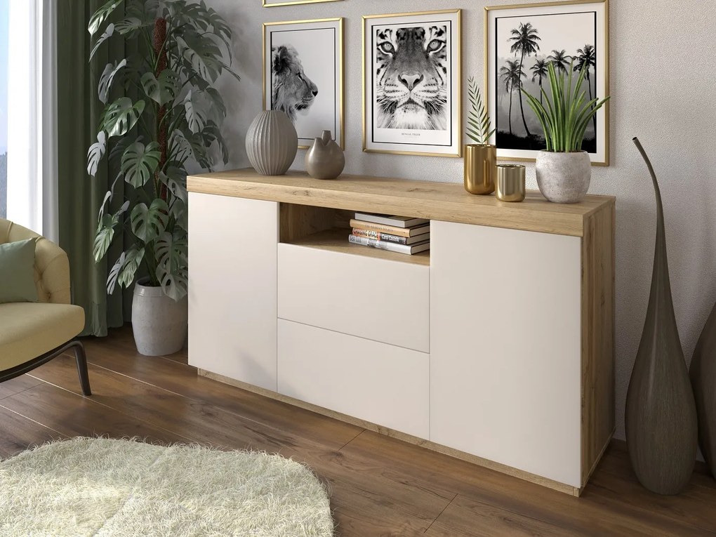 LUNGO KOMODA DUB WOTAN BIELA 164 cm