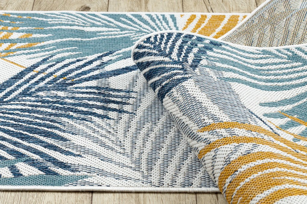 Koberec, behúň SISAL COOPER Listy 22258 ecru / tmavomodrý