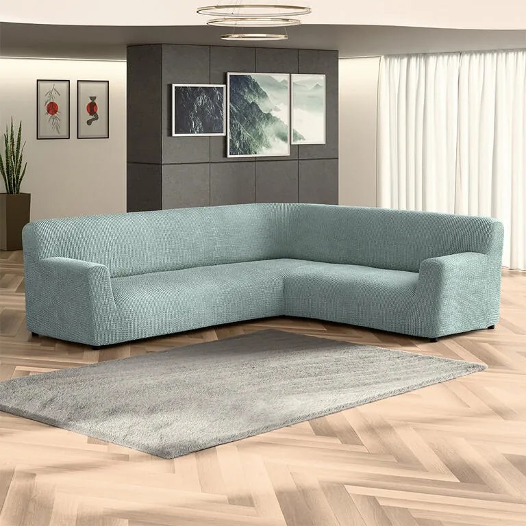 Bielastické poťahy COSTINA mätová rohová sedačka (š. 350 - 530 cm)