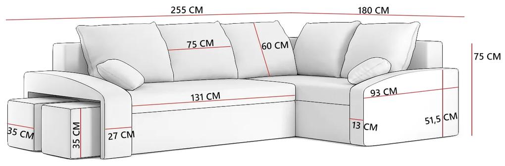 Rohová sedačka Ginevra (čierna + biela) (s poličkou a taburetkou) (L). Vlastná spoľahlivá doprava až k Vám domov. 1066914