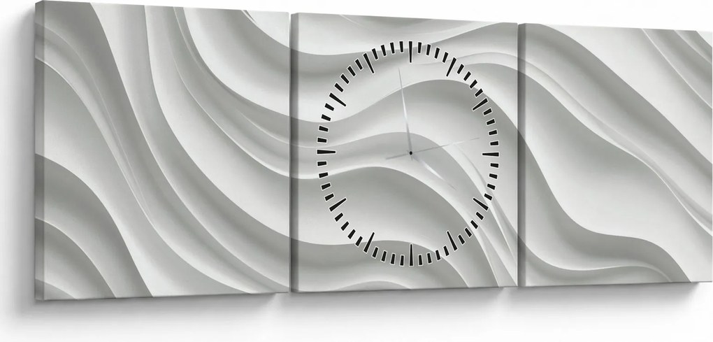 Obraz - 3D biele vlny (s hodinami) (90x30 cm)