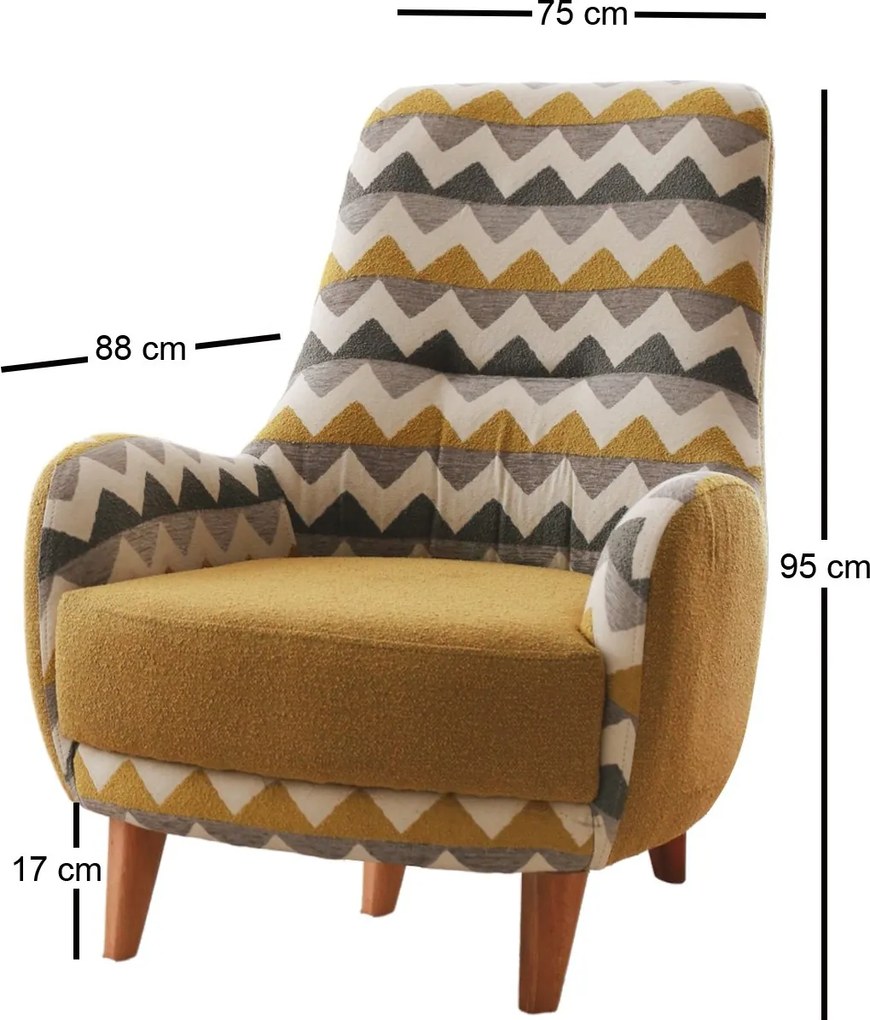 Křeslo Zikzak žluté/vícebarevné