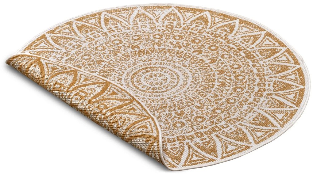 Kusový koberec Mojkoberec Original Nora 105792 Ochre kruh – na von aj na doma, 100x100 (priemer) kruh, žltá, chodba / predsieň, Mujkoberec Original