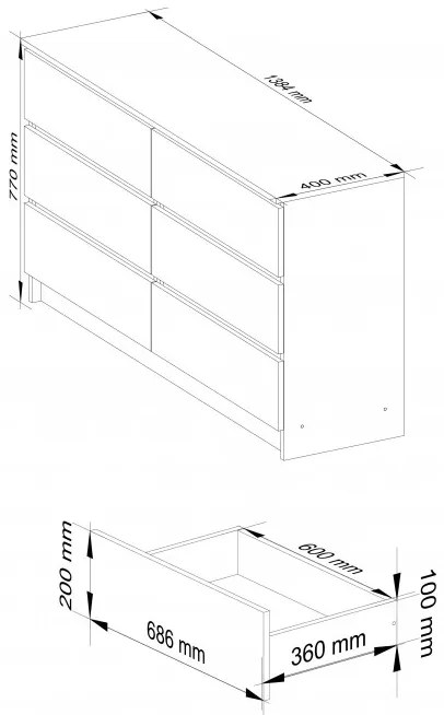 Komoda K140 6SZ CLP čierna, lesk