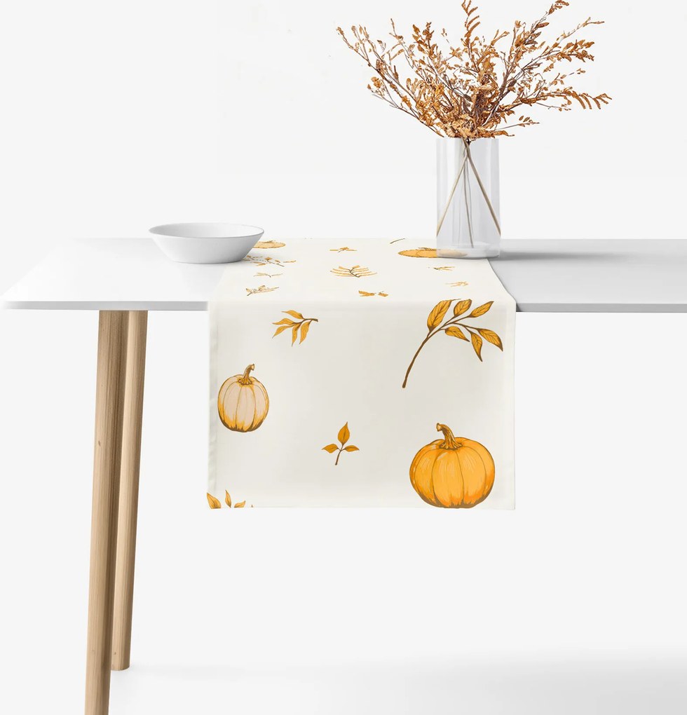 Goldea behúň na stôl 100% bavlnené plátno - jesenné tekvice a lístky 50x140 cm