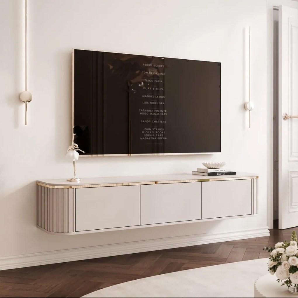 ZÁVESNÝ TV STOLÍK MODENA KAŠMÍR ZLATÁ LED 165 cm