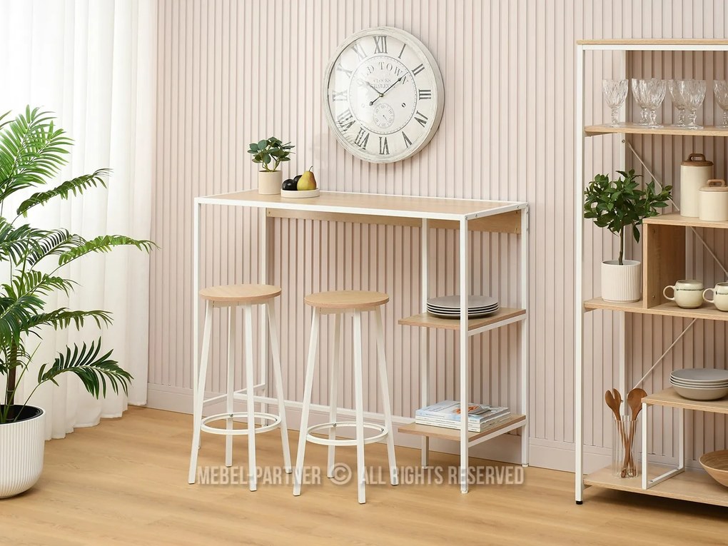 Barový set Everet (sonoma + biela) (pre 2 osoby). Akcia -22%. Vlastná spoľahlivá doprava až k Vám domov. 1111870