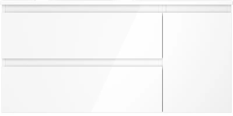 Mexen Orio, kúpeľňová skrinka 100 cm s umývadlom Vela vľavo, 2S, 1D, biela lesklá, 91A13-10047-3-BBFFF00-W23L00