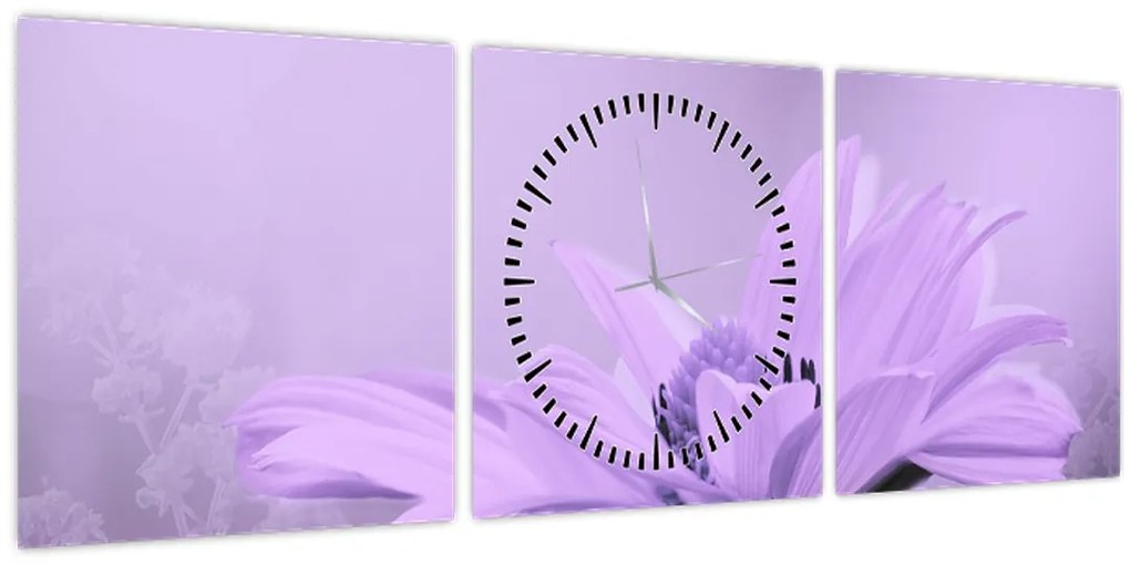Obraz - Fialový kvet (s hodinami) (90x30 cm)