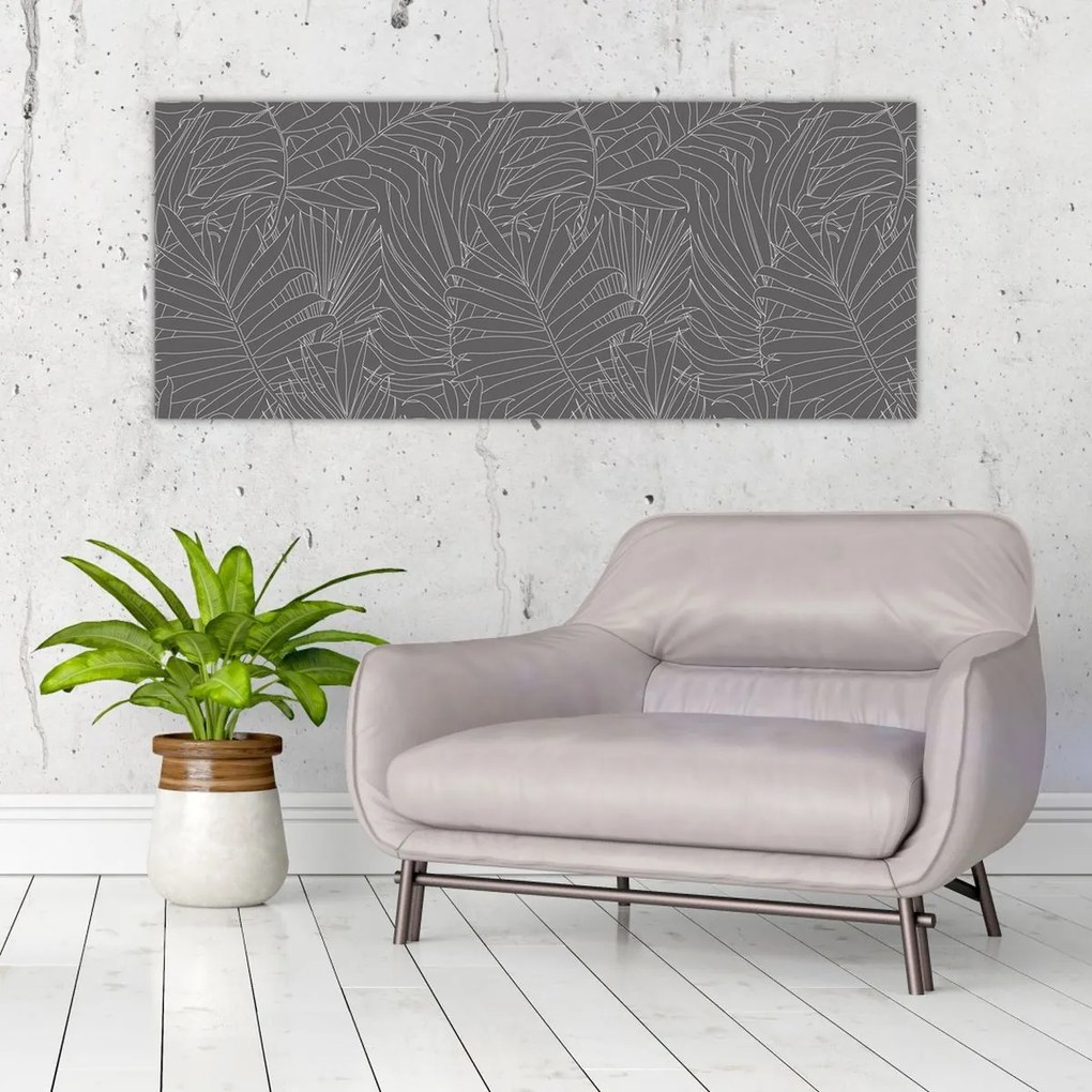 Obraz - Šedé palmové listy (120x50 cm)
