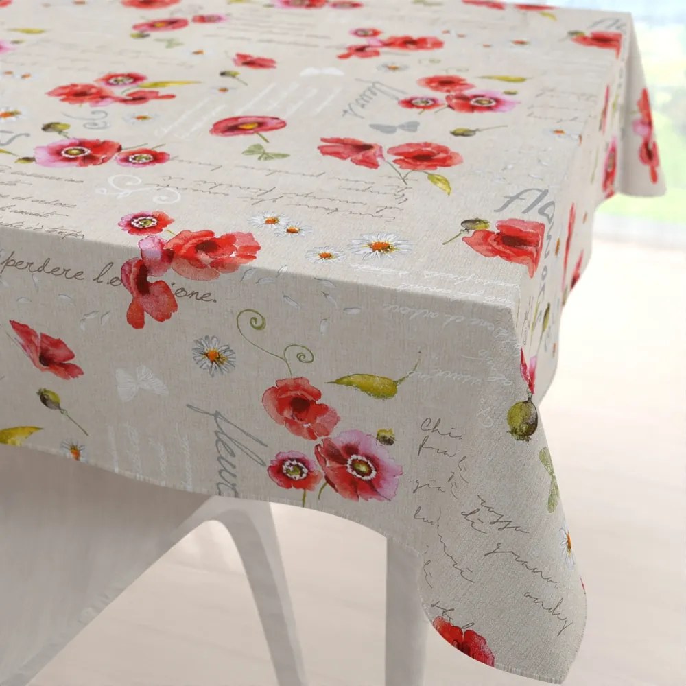 Biante Dekoračný štvorcový obrus Porto PRT-022 Vlčie maky a margaréty na režnom 90x90 cm