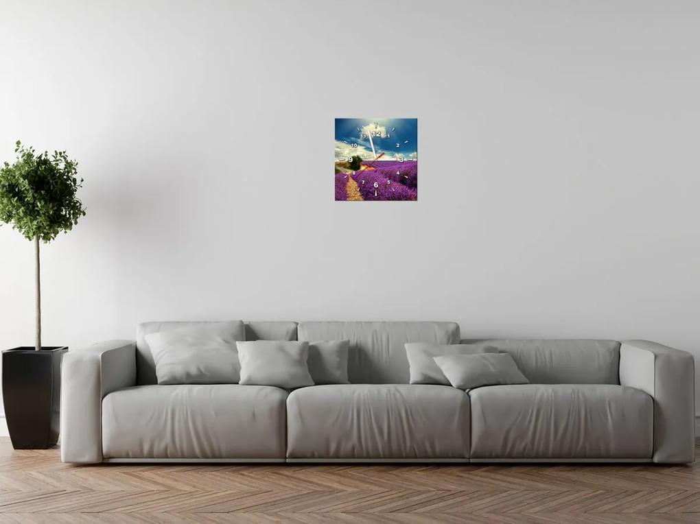 Gario Obraz s hodinami Čarovná levanduľová krajina Rozmery: 30 x 30 cm