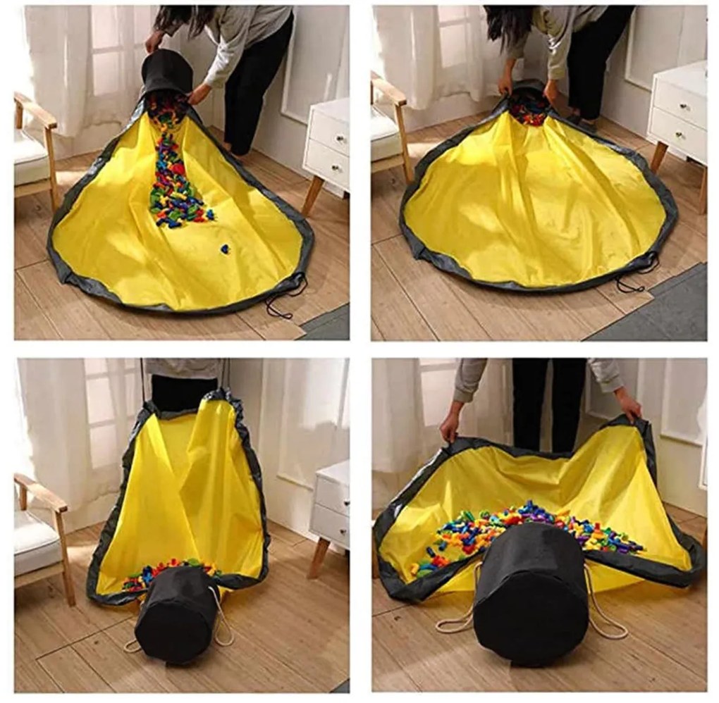 VERK GROUP Hrací vak, podložka na hranie 2v1, podsedák, šedo-žltý