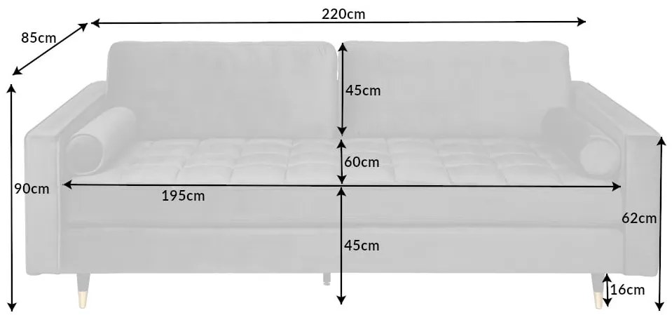 Trojmiestna pohovka COZY VELVET 220cm zamatovo šedá