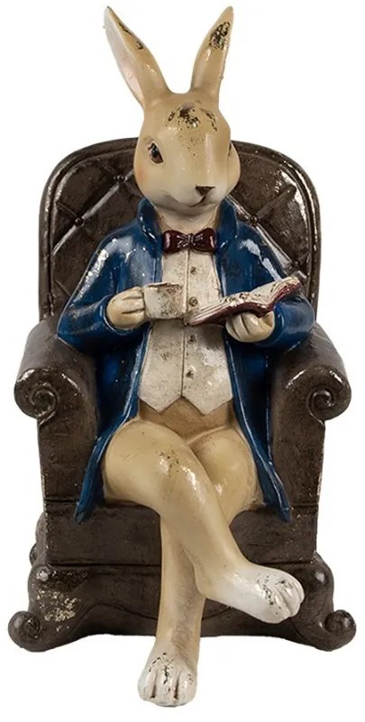 Dekorácia králik v kresle s knihou a kávou - 12*10*18 cm