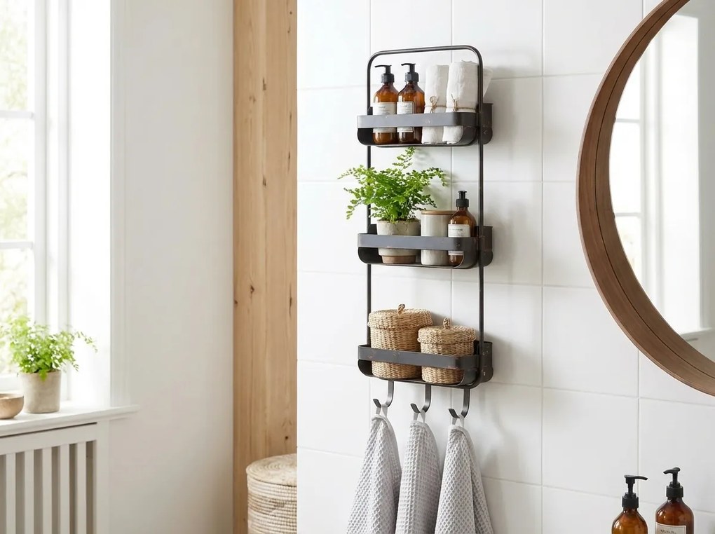 Kovová polica do kúpeľne RAKKA 81x31 cm, čierna