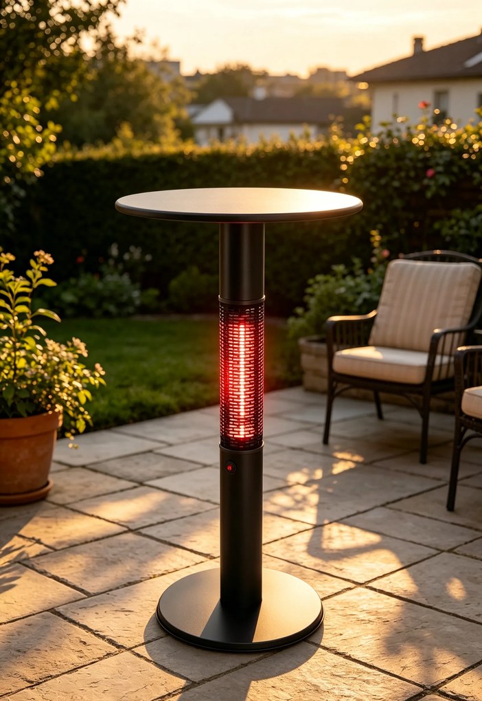 Vyhrievaný barový stôl s infražiaričom, výška 1130 mm, 1500 W, Ø 600 mm, čierny