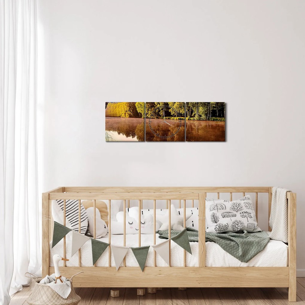 Obraz - Za riekou (s hodinami) (90x30 cm)