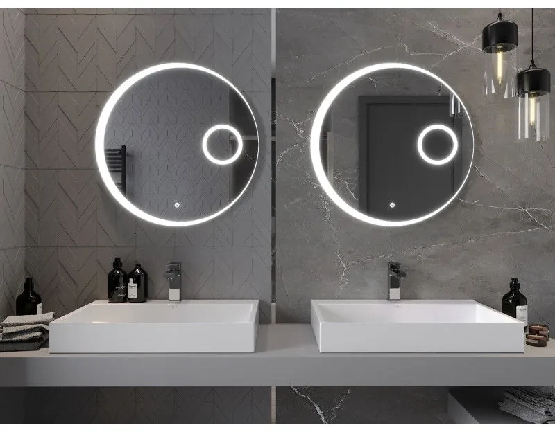 Mexen Ella, LED kúpeľňové zrkadlo s podsvietením a kozmetickým zrkadielkom 70x70 cm, 6000K, ochrana proti zahmlievaniu, 9811-070-070-611-00