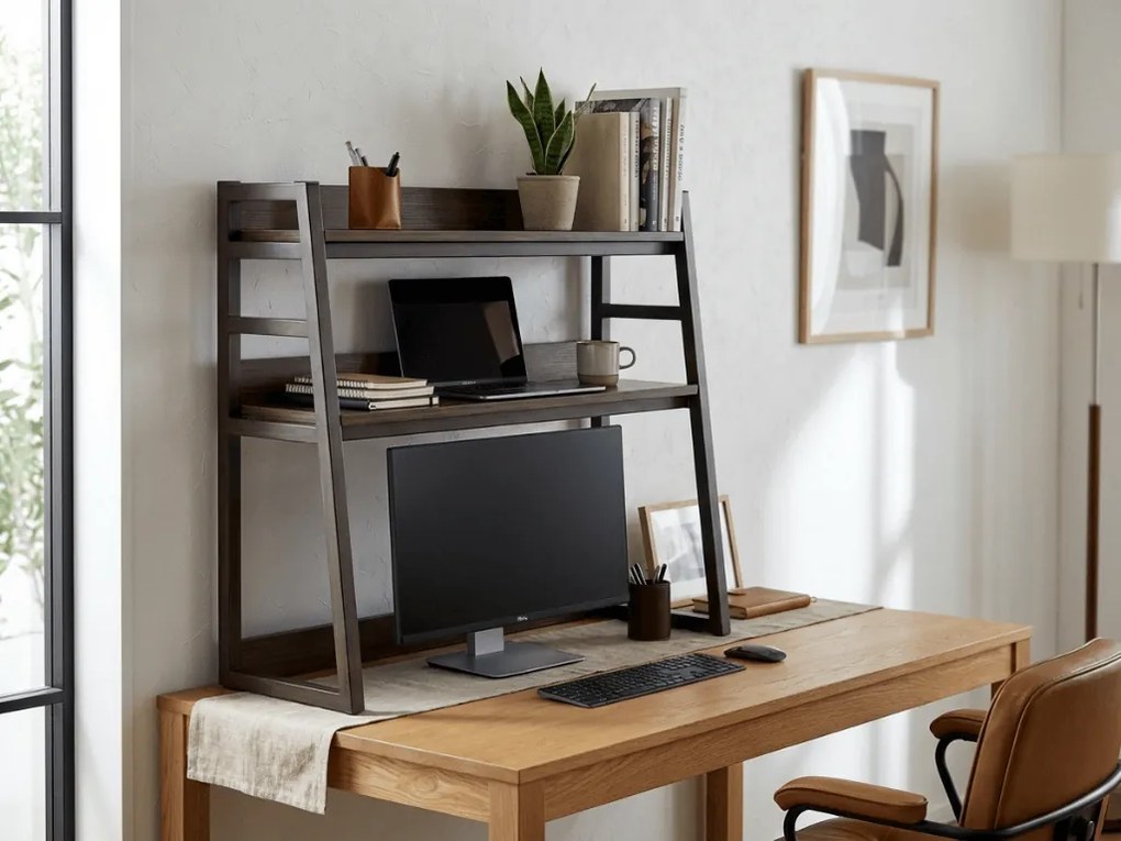 Polica na stôl VERTEX 90x95 cm, čierna / dekor orech