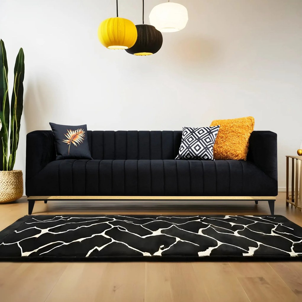 Elegantná trojmiestna pohovka Bellino s dvoma vankúšmi, 222 x 89 cm, čierno zlatá