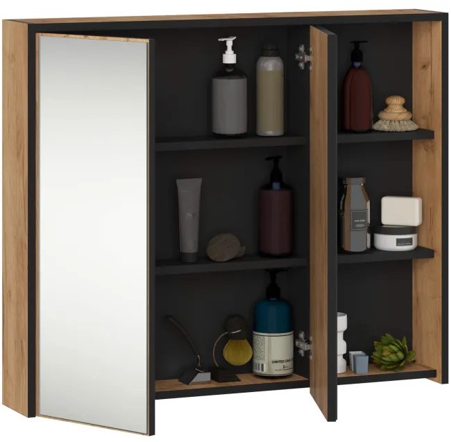 Zrkadlová skrinka VAMI W90 2D 3P LO dub craft / čierna