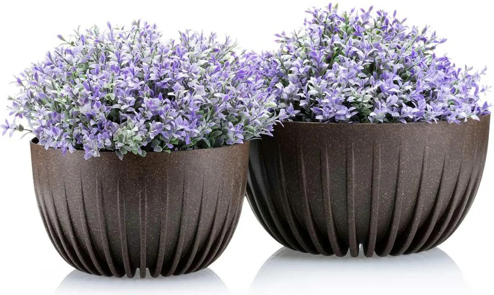 PLASTOVÝ KVETINÁČ STRIPPED ECO SADA 2KS 16X30 CM+15X24 CM TMAVOHNEDÁ