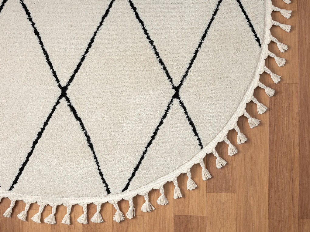 My Flair, Kusový koberec Moroccan Fantasy weiß kruh, 140x140 (priemer) kruh, čiernobiela, obývacia izba