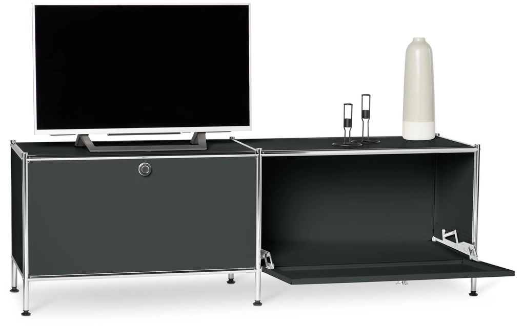 Kovová nízka skrinka »CN3« s výklopnými priehradkami, čierna