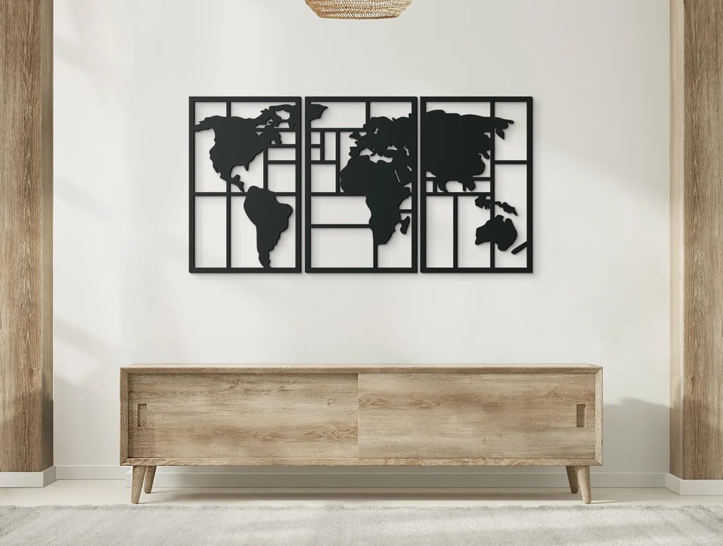 drevko Viacdielny obraz Mapa sveta na stenu Rozmer obrazu: 45,5 x 89 cm, Farba dekorácie: Čierna