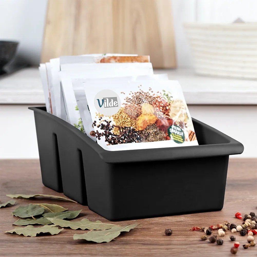 VILDE Organizér na korenie vo vrecúškach, VILDE, čierny, 25 x 15 x 9 cm