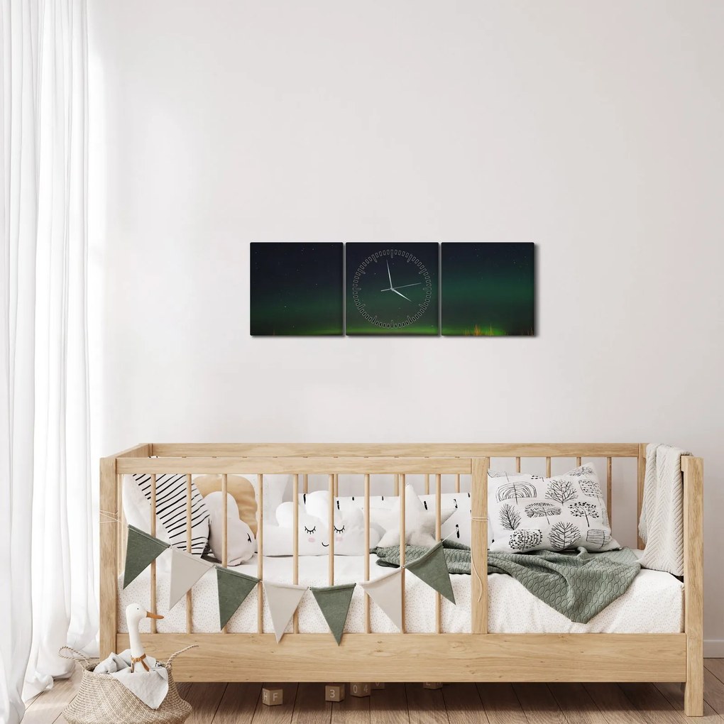 Obraz polárna žiara (s hodinami) (90x30 cm)