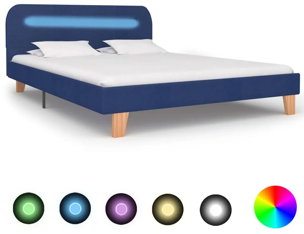 Rám postele s LED svetlom modrý látkový 140x200 cm 280903