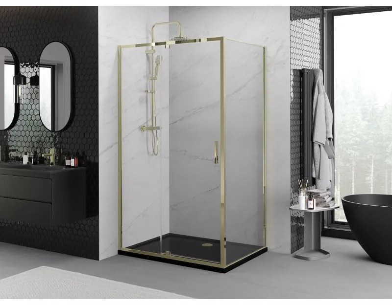 Mexen Exo, výklopný sprchový kút 90 x 80 cm, číre sklo, zlatá, 819-090-080-50-00