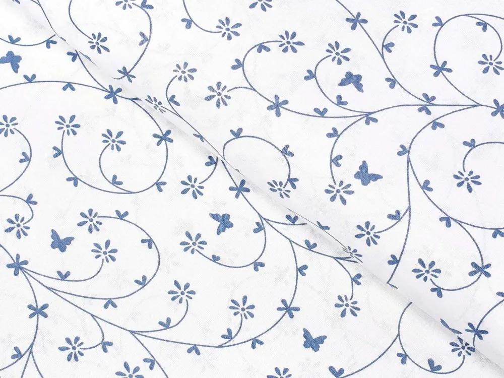 Biante Bavlnená obliečka na vankúš Sandra SA-051 Drobné modré kvietky a motýliky na bielom 30 x 50 cm