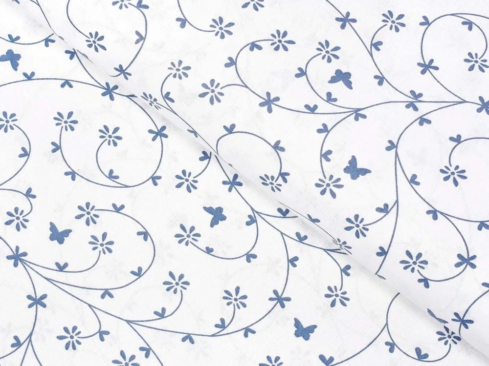 Biante Bavlnená obliečka na vankúš Sandra SA-051 Drobné modré kvietky a motýliky na bielom 40 x 60 cm