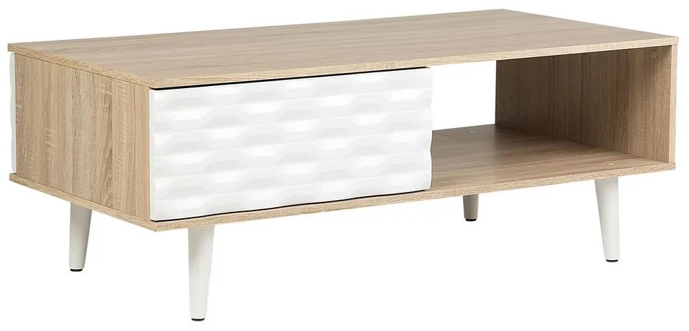 Konferenčný stolík so zásuvkou svetlé drevo/biela SWANSEA Beliani